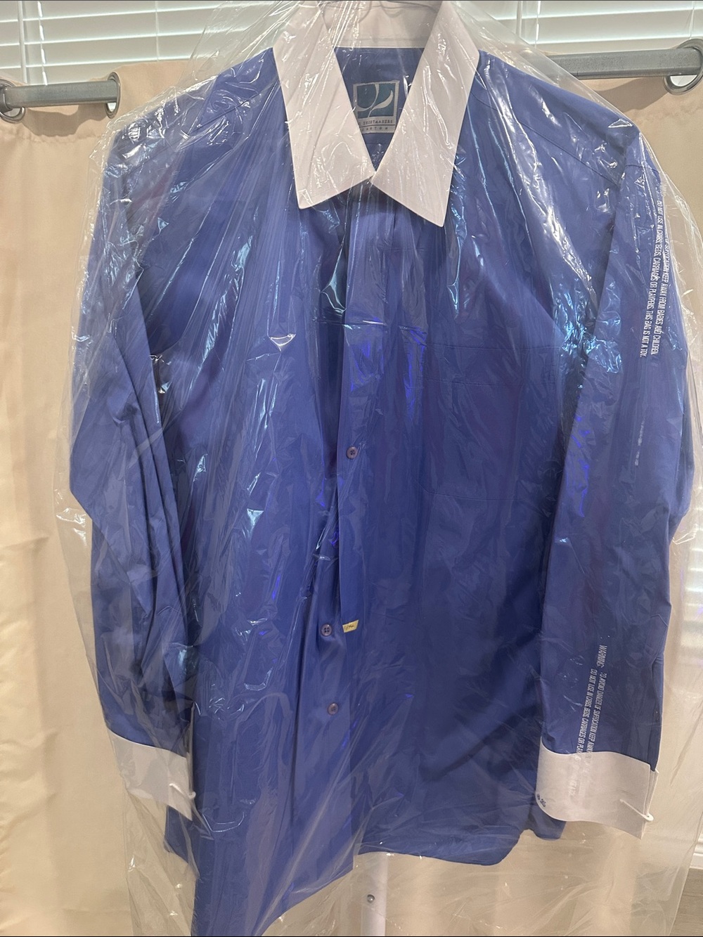 Men's Custom-made Blue Dress Shirt with White Contrast Collar